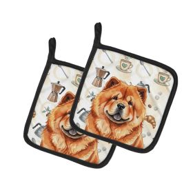 Red Chow Chow Coffee Bar Pair of Pot Holders Pair 7.5x7.5 Quilted Insulated Hot Pads Decorative Kitchen Gift Made in USA