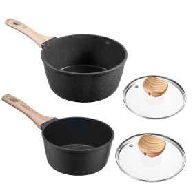 Saucepan Set, 1.5 QT & 2.5 QT Nonstick Saucepan with Glass Lids, Multipurpose Cooking Sauce Pots with Detachable Handles