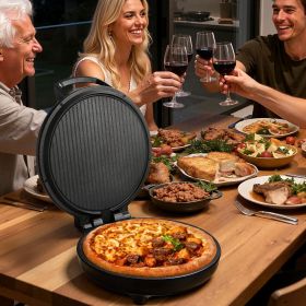 Pizza Oven, 12 in Electric Pizza Maker, 1200W Electric Pizzas Cooker with Non-Stick Coating, 180° Open for Dual Side Baking, Heats up to 410 ˚F