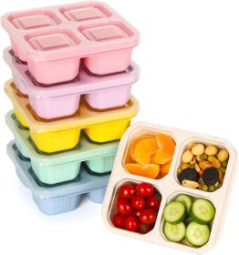 6 Pack Bento Box, 4 Compartment Lunchable Snack Containers with Lids for Meal Prep, School, Travel, Reusable Divided Lunch Food Container for Adults