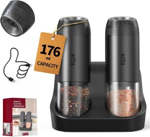 Gravity Sensor Salt and Pepper Grinder Set with Rechargeable Base, Electric Salt and Pepper Grinder Set with External Adjustment