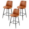 Bar Stool Set of 3, 27 inch Counter Height Swivel Stools, Modern PU Leather Counter Barstool with Backrest and Metal Legs, Armless Bar Chair