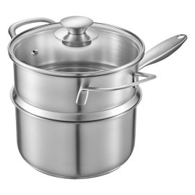 1.5 QT Saucepan with Steamer, Stainless Steel Saucepan with Glass Lid, Multipurpose Nonstick Stainless Steel Sauce Pot with Ergonomic Handle
