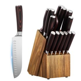 Kitchen Knife Set with Block and Sharpener, 15 Piece High Carbon Stainless Steel Knife Set, Rust-Resistant Kitchen Cutlery with Ergonomic Handle