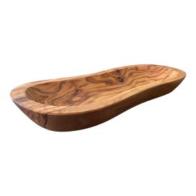 Mediterranean Olive Wood Multi-Purpose Bowl - Handcrafted Natural Wooden Serving Dish, Unique Long Wavy Decorative Tray for Snacks, Salsa, Charcuterie