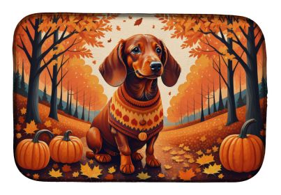 Dachshund Fall Dish Drying Mat Absorbent Dish Drying Mat Pad for Kitchen Counter Dish Drainer Mat for Countertop, 14 x 21", Multicolor