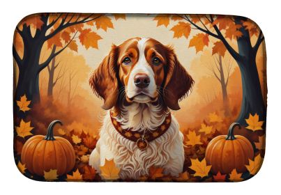 Brittany Spaniel Fall Dish Drying Mat Absorbent Dish Drying Mat Pad for Kitchen Counter Dish Drainer Mat for Countertop, 14 x 21", Multicolor