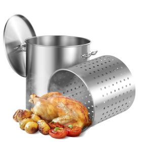 Stainless Steel Stockpot, 54L Large Cooking Pots, Cookware Sauce Pot with Basket, Lid, and Handle, Heavy Duty Commercial Grade Stock Pot