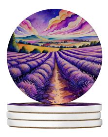 Colorful English Lavender Large Sandstone Coasters Pack of 4 Absorbent Round Coasters Decor Gifts for Men or Women, 4 in, Multicolor