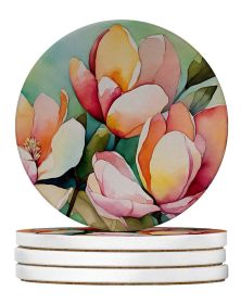 Mississippi Magnolia in Watercolor Large Sandstone Coasters Pack of 4 Absorbent Round Coasters Decor Gifts for Men or Women, 4 in, Multicolor