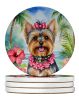 Yorkshire Terrier Luau Large Sandstone Coasters Pack of 4 Absorbent Round Coasters Decor Gifts for Men or Women, 4 in, Multicolor