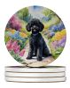 Black Poodle Spring Path Large Sandstone Coasters Pack of 4 Absorbent Round Coasters Decor Gifts for Men or Women, 4 in, Multicolor