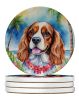 Cavalier Spaniel Luau Large Sandstone Coasters Pack of 4 Absorbent Round Coasters Decor Gifts for Men or Women, 4 in, Multicolor