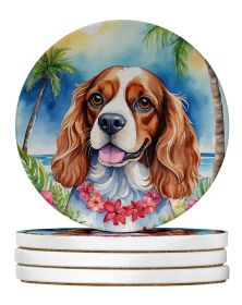 Cavalier Spaniel Luau Large Sandstone Coasters Pack of 4 Absorbent Round Coasters Decor Gifts for Men or Women, 4 in, Multicolor
