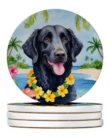 Curly-Coated Retriever Luau Large Sandstone Coasters Pack of 4 Absorbent Round Coasters Decor Gifts for Men or Women, 4 in, Multicolor