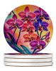 Colorful Orchids Large Sandstone Coasters Pack of 4 Absorbent Round Coasters Decor Gifts for Men or Women, 4 in, Multicolor