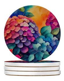 Colorful Hydrangeas Large Sandstone Coasters Pack of 4 Absorbent Round Coasters Decor Gifts for Men or Women, 4 in, Multicolor