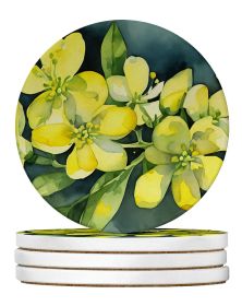 South Carolina Yellow Jessamine in Watercolor Large Sandstone Coasters Pack of 4 Absorbent Round Coasters Decor Gifts for Men or Women, 4 in