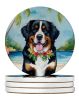 Bernese Mountain Dog Luau Large Sandstone Coasters Pack of 4 Absorbent Round Coasters Decor Gifts for Men or Women, 4 in, Multicolor