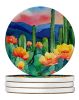 Arizona Saguaro Cactus Blossom in Watercolor Large Sandstone Coasters Pack of 4 Absorbent Round Coasters Decor Gifts for Men or Women, 4 in