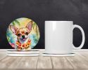 Chihuahua Luau Large Sandstone Coasters Pack of 4 Absorbent Round Coasters Decor Gifts for Men or Women, 4 in, Multicolor
