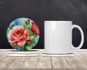 Oklahoma Roses in Watercolor Large Sandstone Coasters Pack of 4 Absorbent Round Coasters Decor Gifts for Men or Women, 4 in, Multicolor