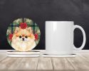 Pomeranian Christmas PoinsettIas Large Sandstone Coasters Pack of 4 Absorbent Round Coasters Decor Gifts for Men or Women, 4 in, Multicolor