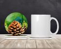 Maine White Pine Cone and Tassels in Watercolor Large Sandstone Coasters Pack of 4 Absorbent Round Coasters Decor Gifts for Men or Women, 4 in