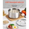 4 QT Saucepan, Stainless Steel Saucepan with Glass Lid, Multipurpose Nonstick Stainless Steel Small Cooking Sauce Pot with Ergonomic Handle