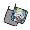 Bichon Frise Luau Pair of Pot Holders Kitchen Heat Resistant Pot Holders Sets Oven Hot Pads for Cooking Baking BBQ, 7 1/2 x 7 1/2