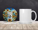 Westie in Sunflowers Large Sandstone Coasters Pack of 4 Absorbent Round Coasters Decor Gifts for Men or Women, 4 in, Multicolor