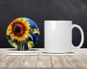 Sunflowers in Watercolor Large Sandstone Coasters Pack of 4 Absorbent Round Coasters Decor Gifts for Men or Women, 4 in, Multicolor