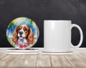 Cavalier Spaniel Luau Large Sandstone Coasters Pack of 4 Absorbent Round Coasters Decor Gifts for Men or Women, 4 in, Multicolor