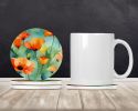 California California Poppies in Watercolor Large Sandstone Coasters Pack of 4 Absorbent Round Coasters Decor Gifts for Men or Women, 4 in, Multicolor