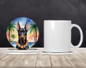 Doberman Pinscher Luau Large Sandstone Coasters Pack of 4 Absorbent Round Coasters Decor Gifts for Men or Women, 4 in, Multicolor