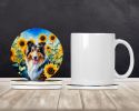 Collie in Sunflowers Large Sandstone Coasters Pack of 4 Absorbent Round Coasters Decor Gifts for Men or Women, 4 in, Multicolor