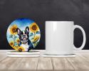 French Bulldog in Sunflowers Large Sandstone Coasters Pack of 4 Absorbent Round Coasters Decor Gifts for Men or Women, 4 in, Multicolor