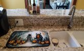 Krampus The Christmas Demon Spooky Halloween Dish Drying Mat Absorbent Dish Drying Mat Pad for Kitchen Counter Dish Drainer Mat for Countertop