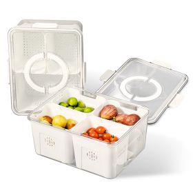 2Pack Airtight Fruit Storage Containers 4-Compartment Food Storage Containers Fruit Vegetable Organizers with 8 Removable Colanders for Fridge Picnic (Option: 2pcsfruitcontainer_gpct5247)
