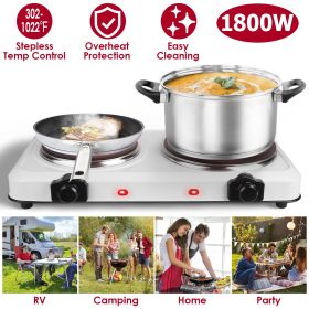 2000W Electric Infrared Dual Burner Portable Heating Hot Plate Stove Countertop RV Hotplate with 7.5' & 6.3' Glass Cooktop Stepless Temperature Adjust (Color: White)
