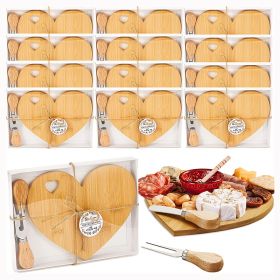 6Set Bridal Shower Favor Heart Cheese Board Cheese Knives Wood Mini Charcuterie Board Thank You Gift Box For Guest Bridal Prize Wedding Birthday Valen (number: 6pcs, Color: bamboo)