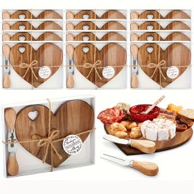 6Set Bridal Shower Favor Heart Cheese Board Cheese Knives Wood Mini Charcuterie Board Thank You Gift Box For Guest Bridal Prize Wedding Birthday Valen (number: 6pcs, Color: Acaia)