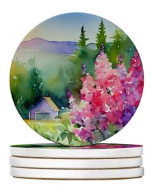 Idaho Syringa in Watercolor Large Sandstone Coasters Pack of 4 Absorbent Round Coasters Decor Gifts for Men or Women, 4 in, Multicolor (Default: Default)