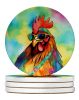 Hippie Animal Rooster Large Sandstone Coasters Pack of 4 Absorbent Round Coasters Decor Gifts for Men or Women, 4 in, Multicolor