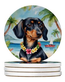 Dachshund Luau Large Sandstone Coasters Pack of 4 Absorbent Round Coasters Decor Gifts for Men or Women, 4 in, Multicolor (Default: Default)