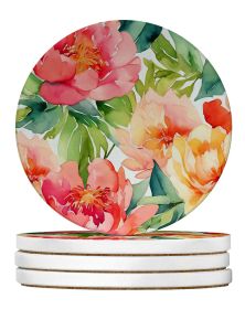 Indiana Peonies in Watercolor Large Sandstone Coasters Pack of 4 Absorbent Round Coasters Decor Gifts for Men or Women, 4 in, Multicolor (Default: Default)