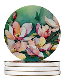 Louisiana Magnolias in Watercolor Large Sandstone Coasters Pack of 4 Absorbent Round Coasters Decor Gifts for Men or Women, 4 in, Multicolor (Default: Default)