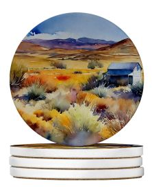 Nevada Sagebrush in Watercolor Large Sandstone Coasters Pack of 4 Absorbent Round Coasters Decor Gifts for Men or Women, 4 in, Multicolor (Default: Default)