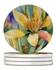 New Mexico Yucca Flower in Watercolor Large Sandstone Coasters Pack of 4 Absorbent Round Coasters Decor Gifts for Men or Women, 4 in, Multicolor (Default: Default)