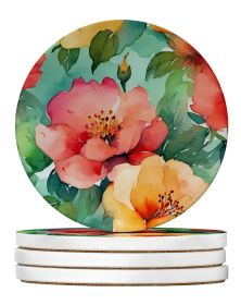Georgia Cherokee Rose in Watercolor Large Sandstone Coasters Pack of 4 Absorbent Round Coasters Decor Gifts for Men or Women, 4 in, Multicolor (Default: Default)